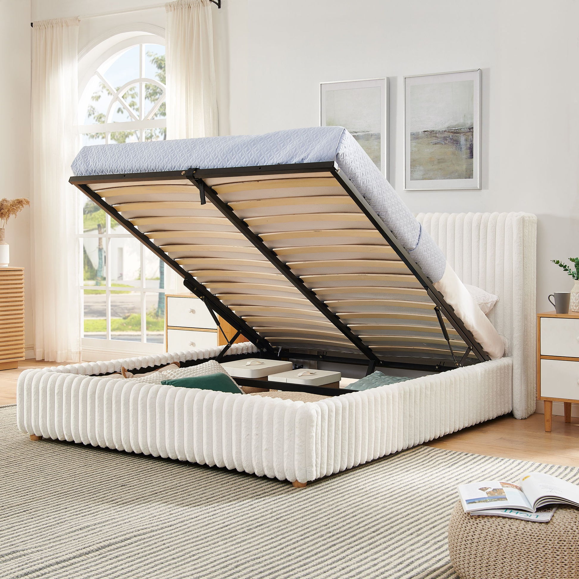 Functional Vertical Striped Bed With Gas Lift Storage - The Sleep Loft - Online Mattress Showroom NYC