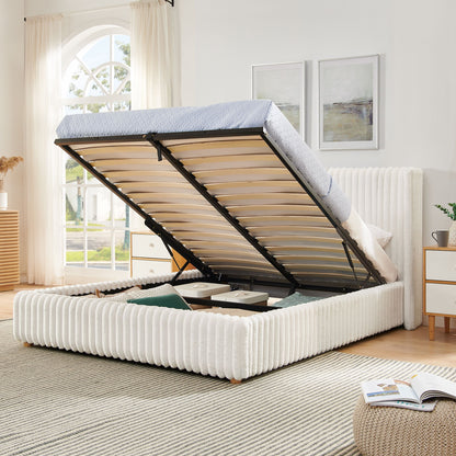 Functional Vertical Striped Bed With Gas Lift Storage - The Sleep Loft - Online Mattress Showroom NYC
