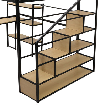 Full Size Loft Bed With Staircase, Built In Desk And Shelves And Sleeping Surface - Black - The Sleep Loft - Online Mattress Showroom NYC