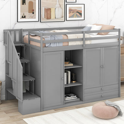 Loft Bed With 3 Shelves, 2 Wardrobes, 2 Drawers, Ladder Storage - The Sleep Loft - Online Mattress Showroom NYC