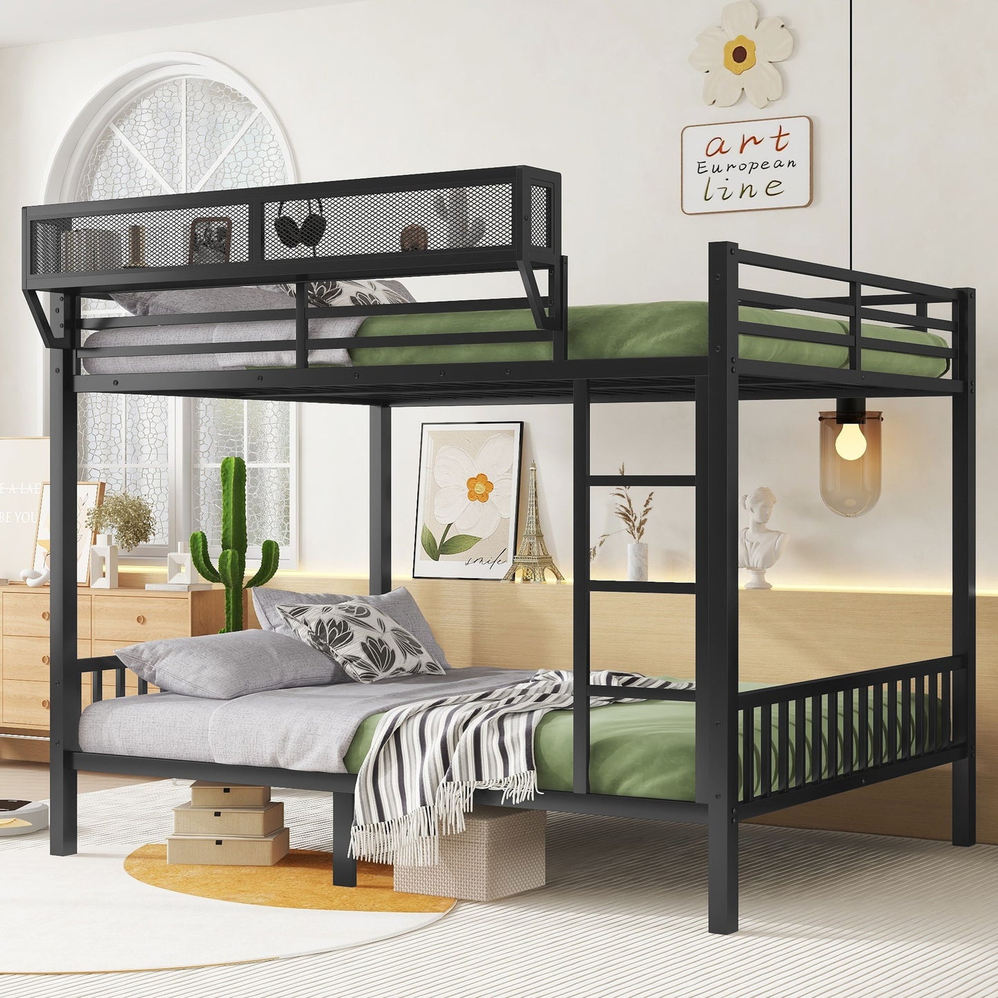 Queen Over Queen Bunk Bed With Ladder And Storage Shelf - Black - The Sleep Loft - Online Mattress Showroom NYC