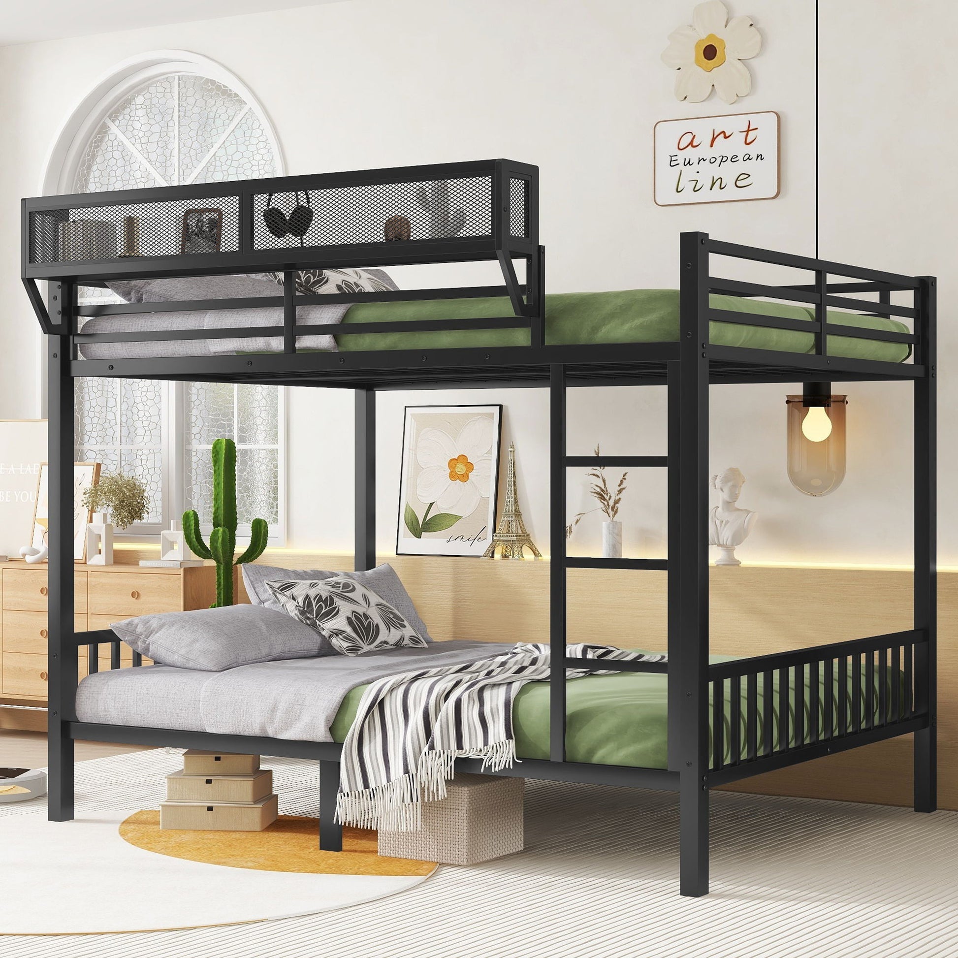 Queen Over Queen Bunk Bed With Ladder And Storage Shelf - Black - The Sleep Loft - Online Mattress Showroom NYC