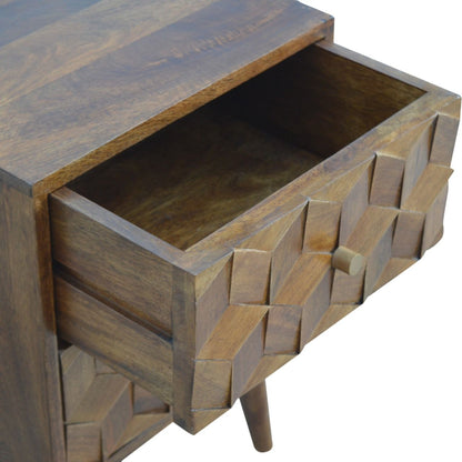 Cube Carved Bedside Table Nightstand - Chestnut - The Sleep Loft - Online Mattress Showroom NYC