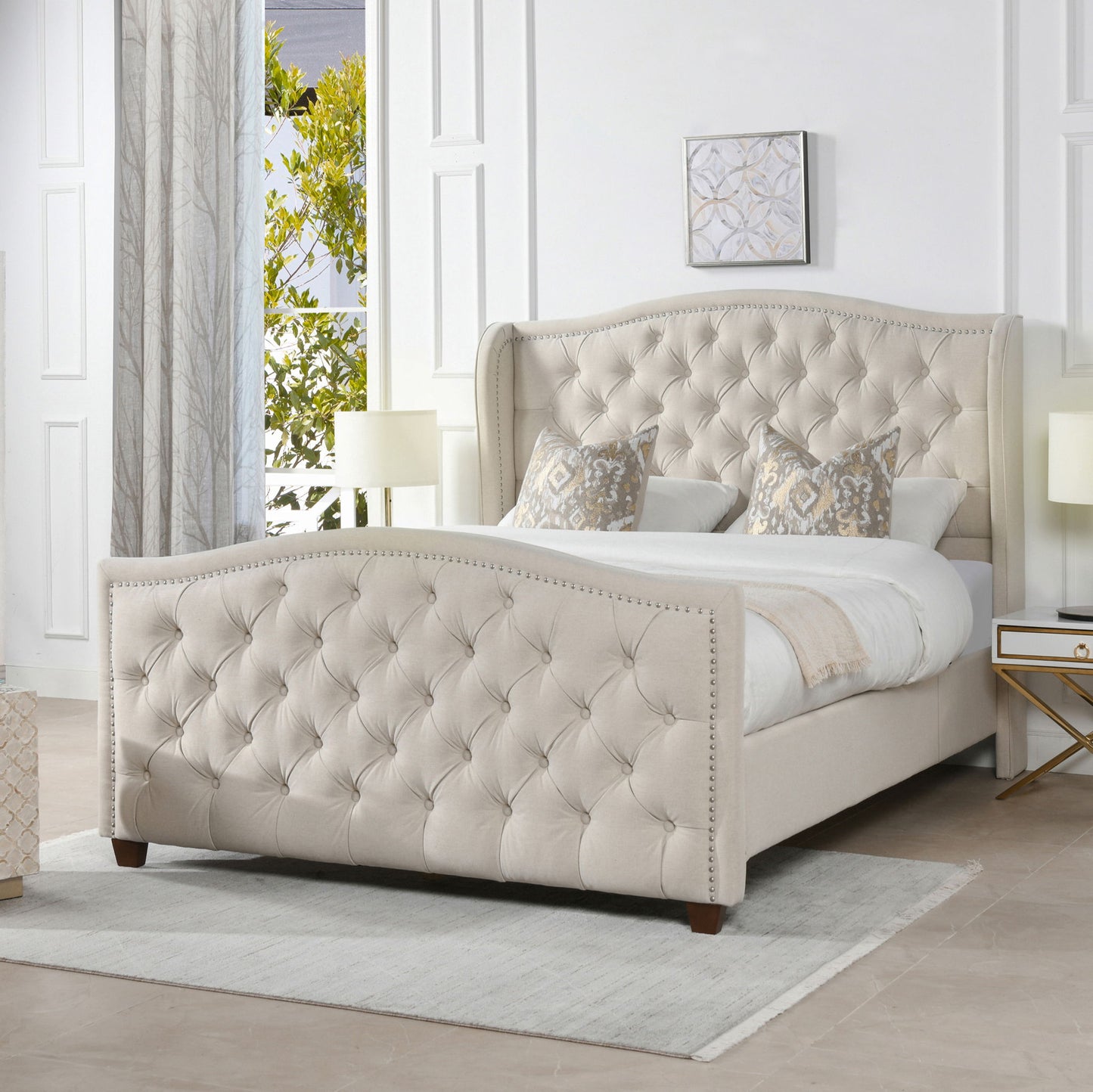 Marcella - Upholstered Shelter Headboard Bed Set - The Sleep Loft - Online Mattress Showroom NYC
