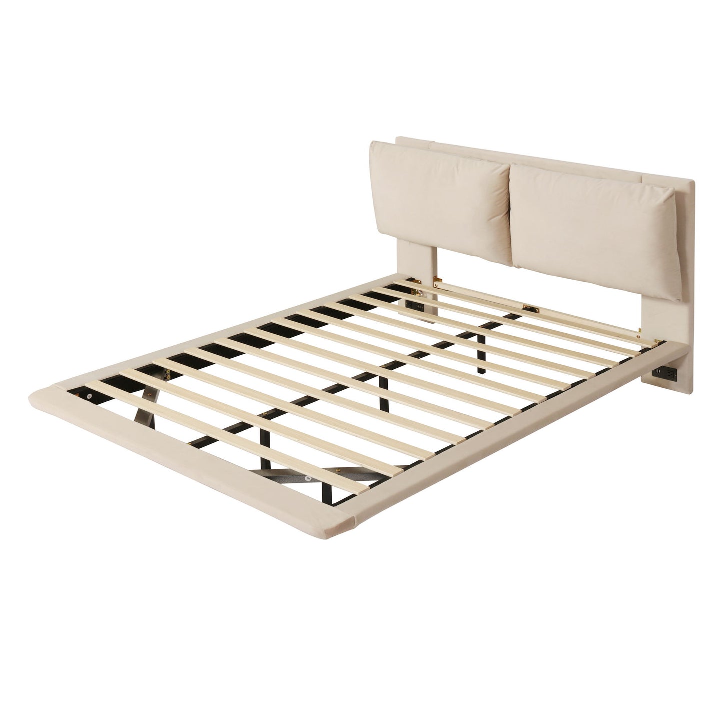 Upholstered Platform Bed With Sensor Light And 2 Large Backrests, With 2 Sets Of USB Port And Socket On Each Rear Bed Leg - The Sleep Loft - Online Mattress Showroom NYC