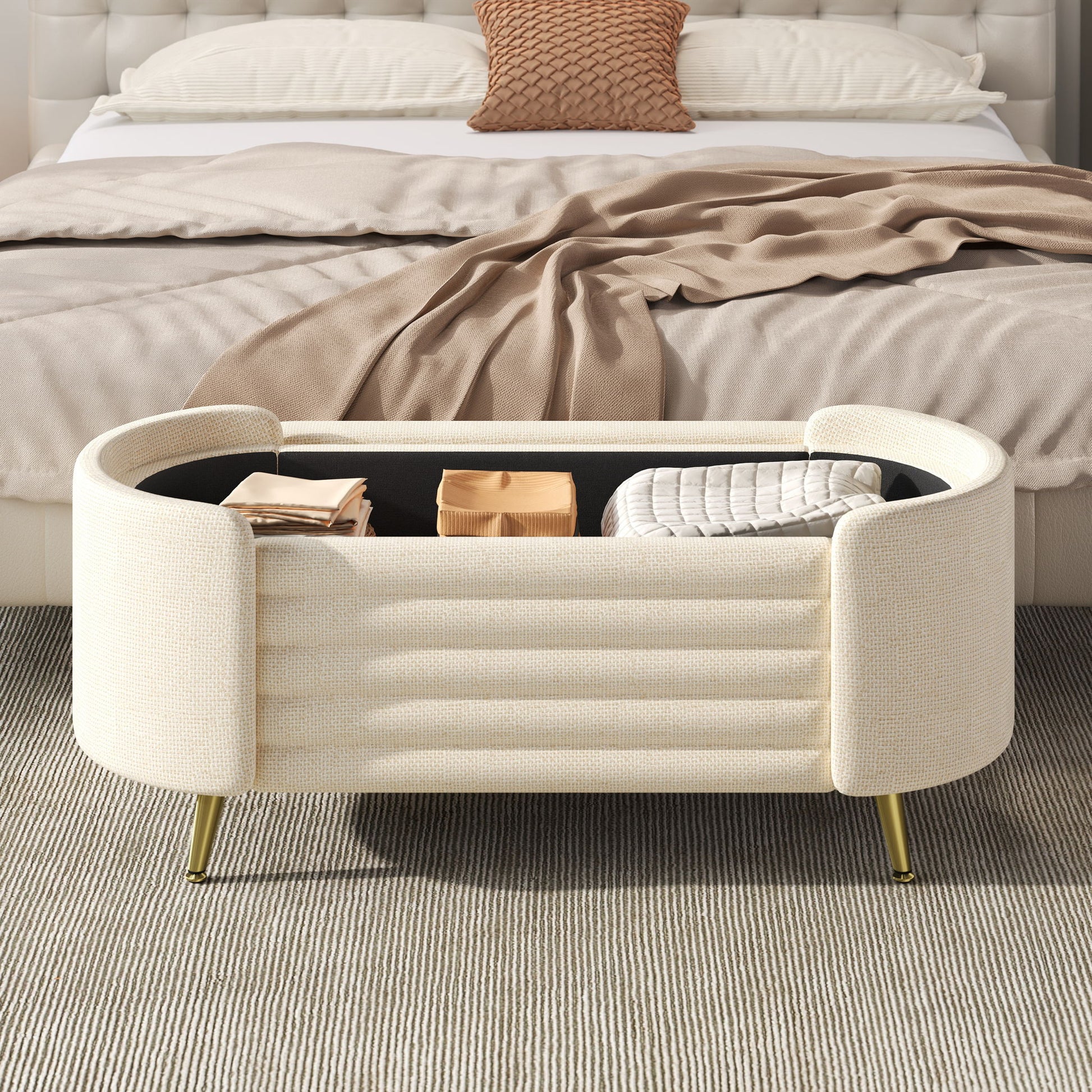 Modern Oval Storage Ottoman With Upholstery - The Sleep Loft - Online Mattress Showroom NYC