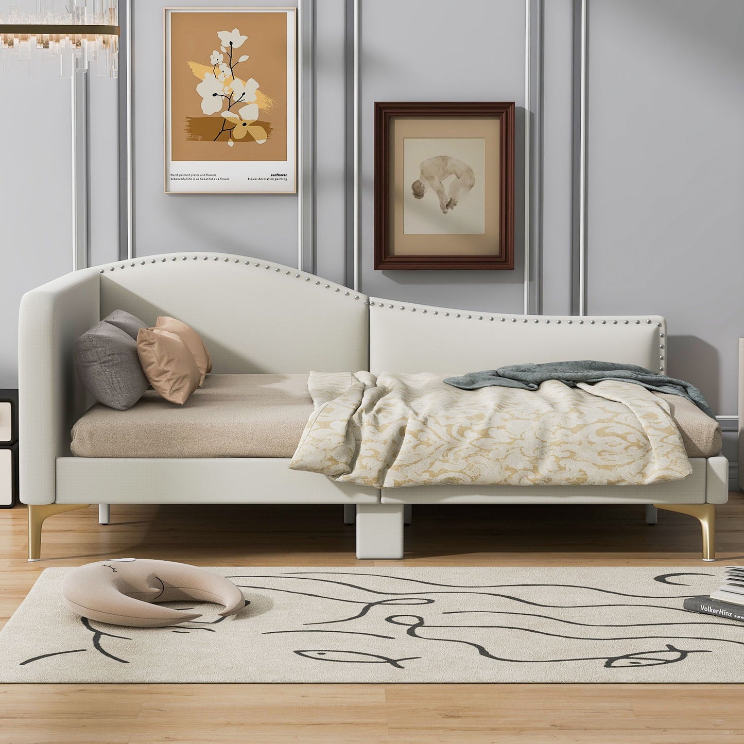 Upholstered Daybed With Headboard And Armrest, Support Legs - The Sleep Loft - Online Mattress Showroom NYC