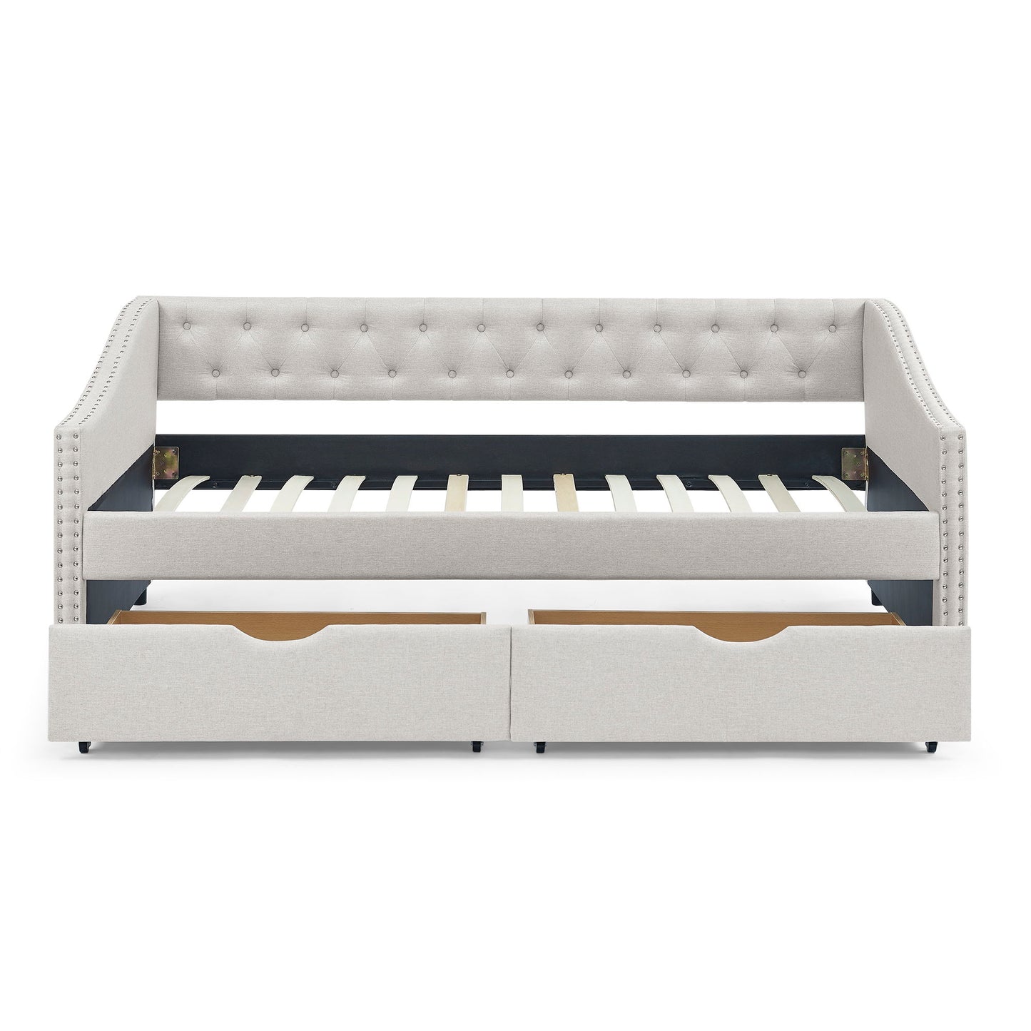 Upholstered Tufted Daybed With 2 Drawers, Waved Arms - The Sleep Loft - Online Mattress Showroom NYC
