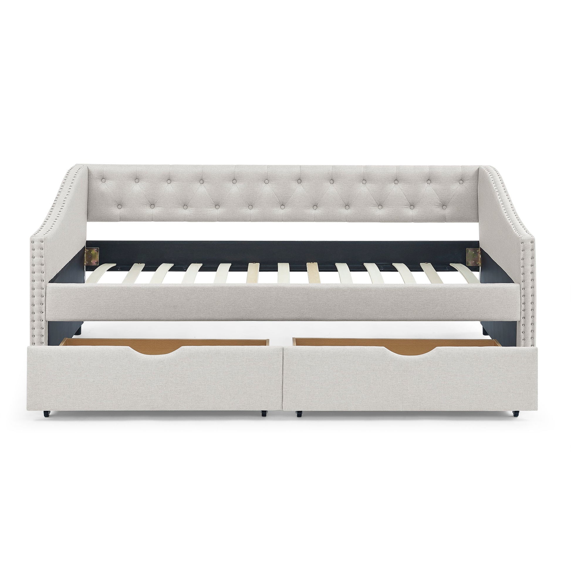 Upholstered Tufted Daybed With 2 Drawers, Waved Arms - The Sleep Loft - Online Mattress Showroom NYC