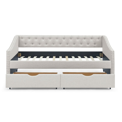 Upholstered Tufted Daybed With 2 Drawers, Waved Arms - The Sleep Loft - Online Mattress Showroom NYC