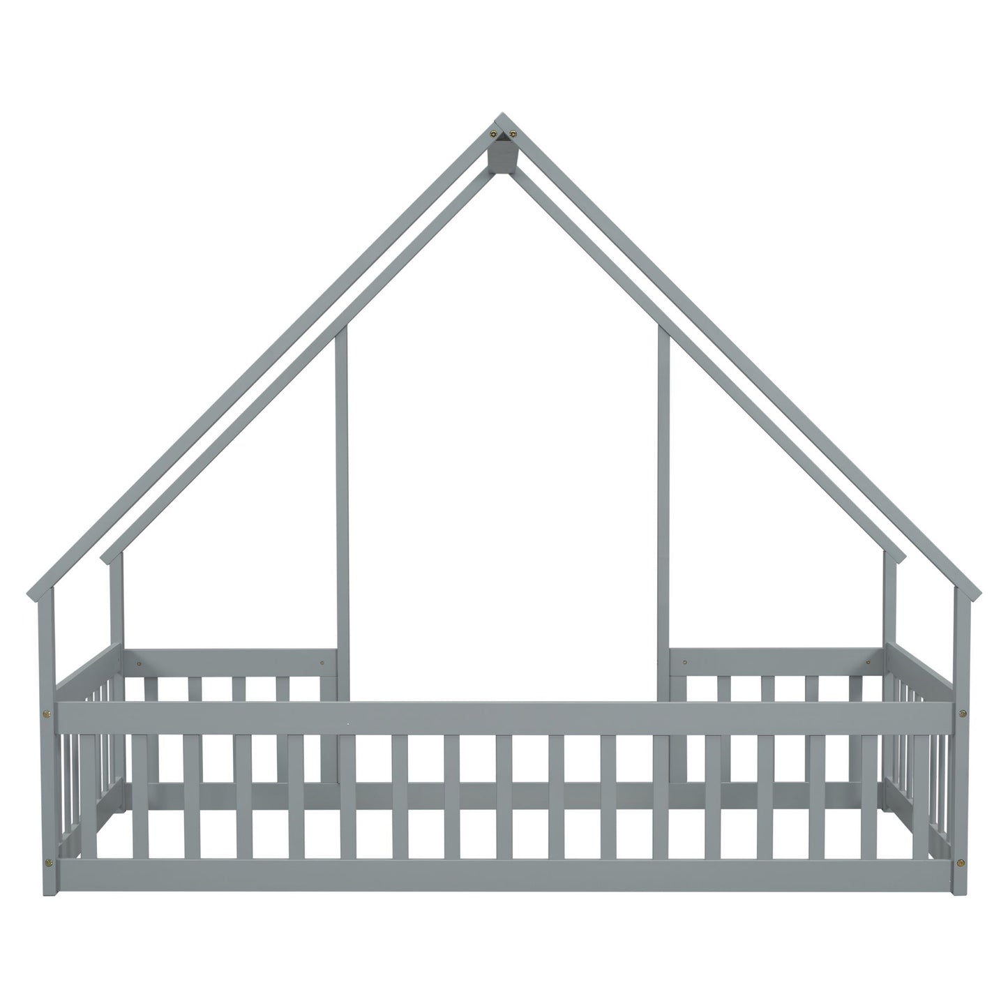 Wood House-Shaped Floor Bed With Fence, Guardrails - The Sleep Loft - Online Mattress Showroom NYC