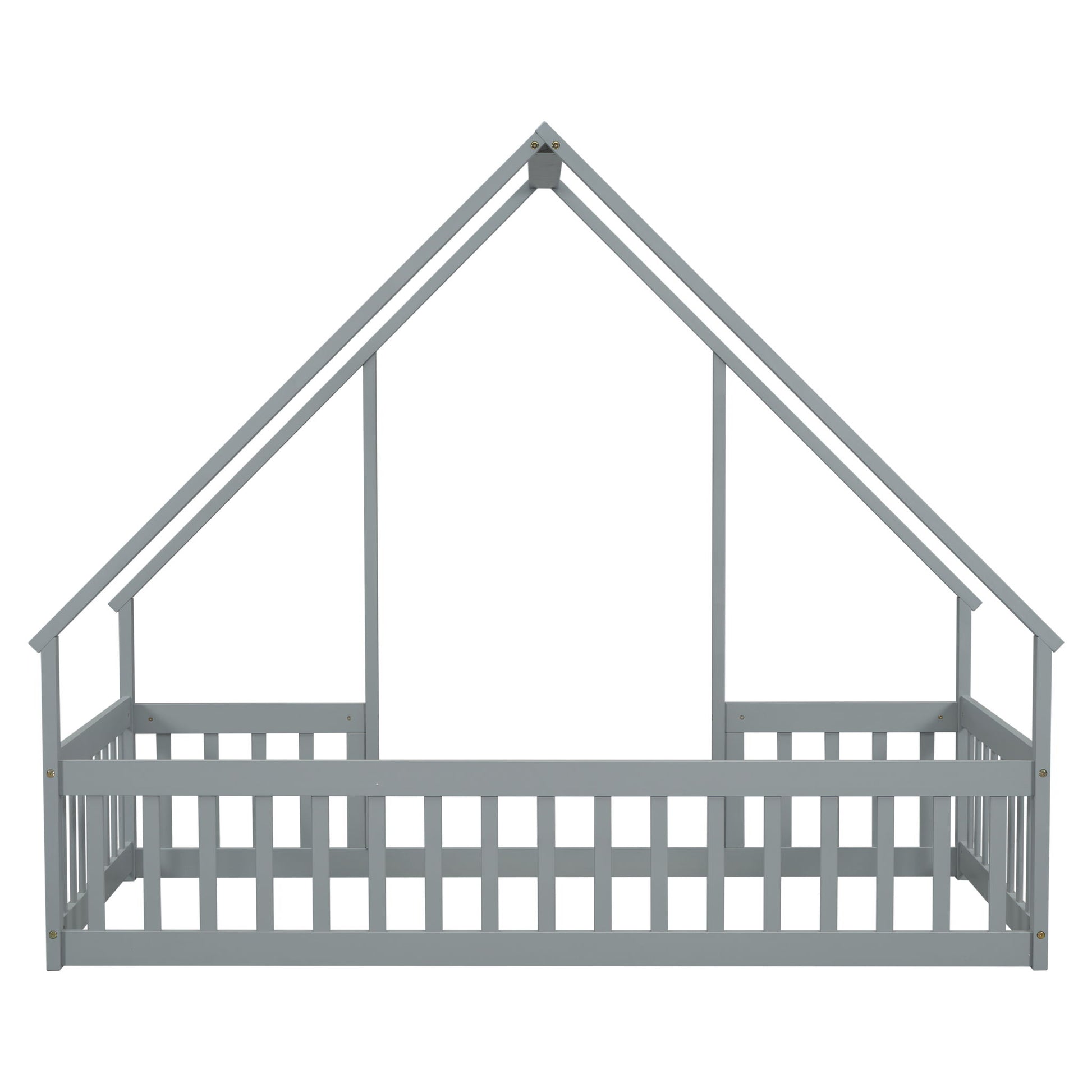 Wood House-Shaped Floor Bed With Fence, Guardrails - The Sleep Loft - Online Mattress Showroom NYC