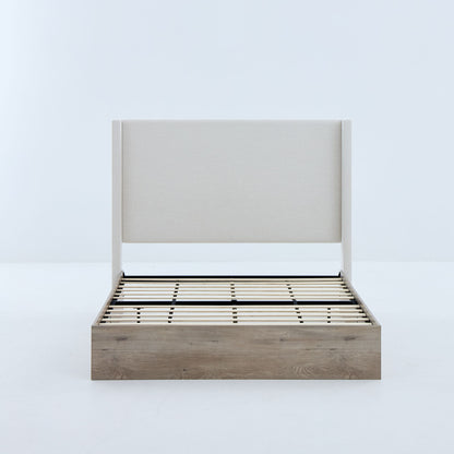 Shelton - Queen Upholstered Wingback Bed With 54" High Headboard - Ivory / Light Gray / Camel Oak - The Sleep Loft - Online Mattress Showroom NYC