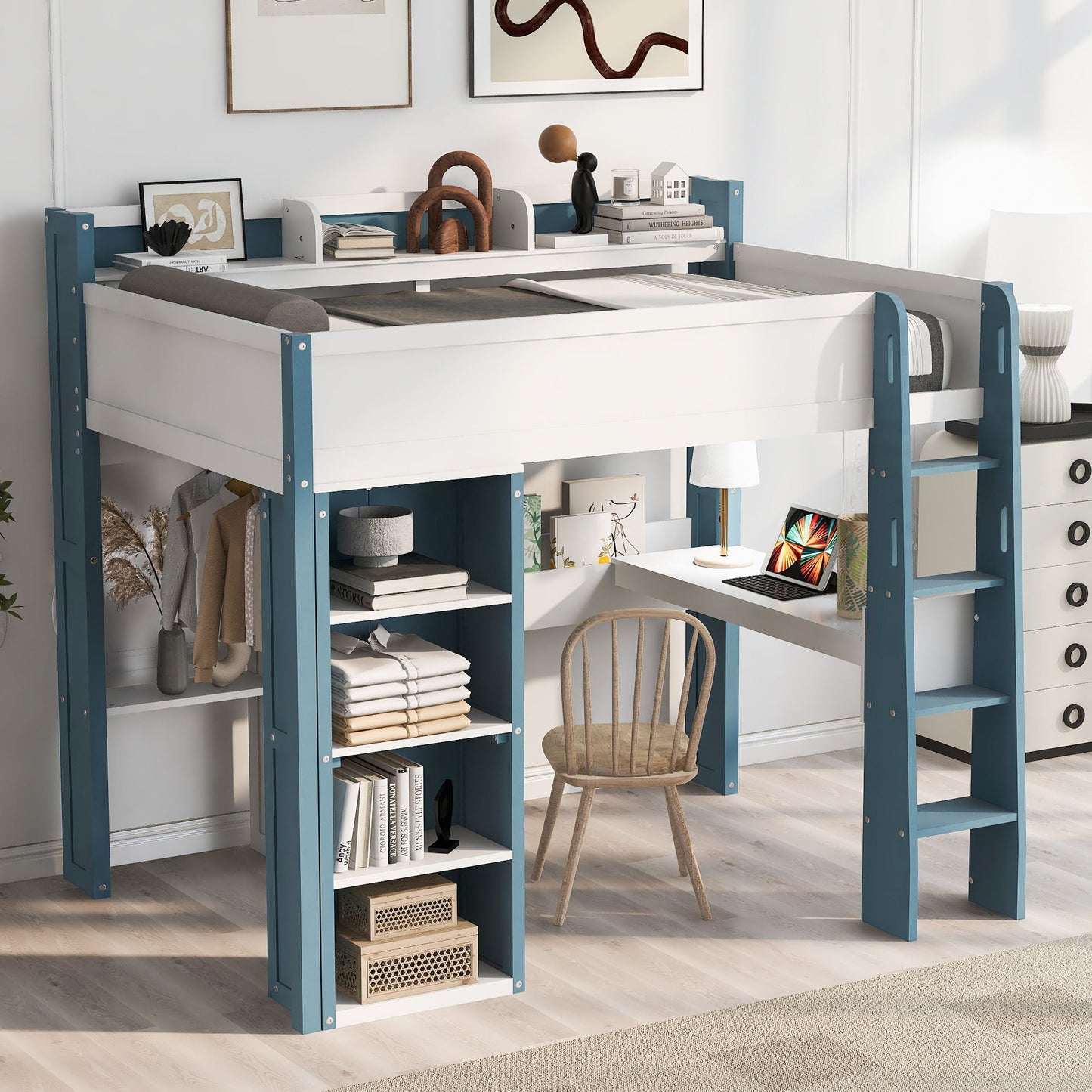 Loft Bed With Built In Storage Shelves, Clothes Rail, And Desk - The Sleep Loft - Online Mattress Showroom NYC