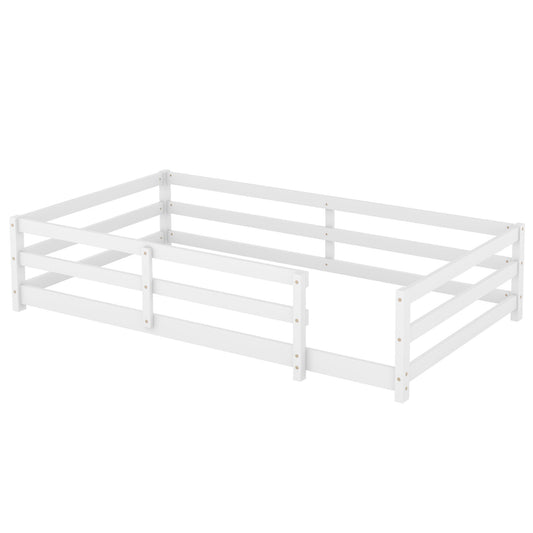 Twin Size Montessori Floor Bed With Fence - White - The Sleep Loft - Online Mattress Showroom NYC