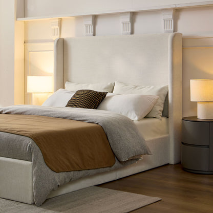 Carmen - Minimalist Upholstered Wingback Bed Frame With High Headboard - The Sleep Loft - Online Mattress Showroom NYC