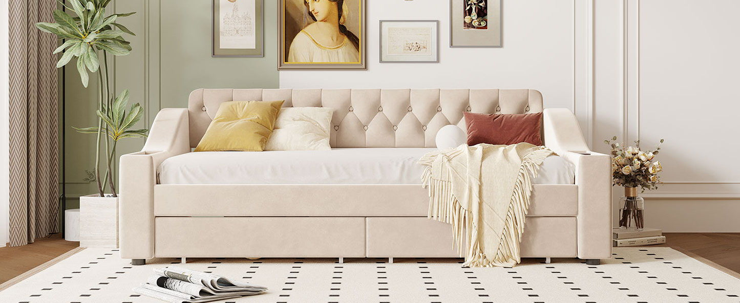 Upholstered Daybed With Storage Armrests And USB Port - The Sleep Loft - Online Mattress Showroom NYC