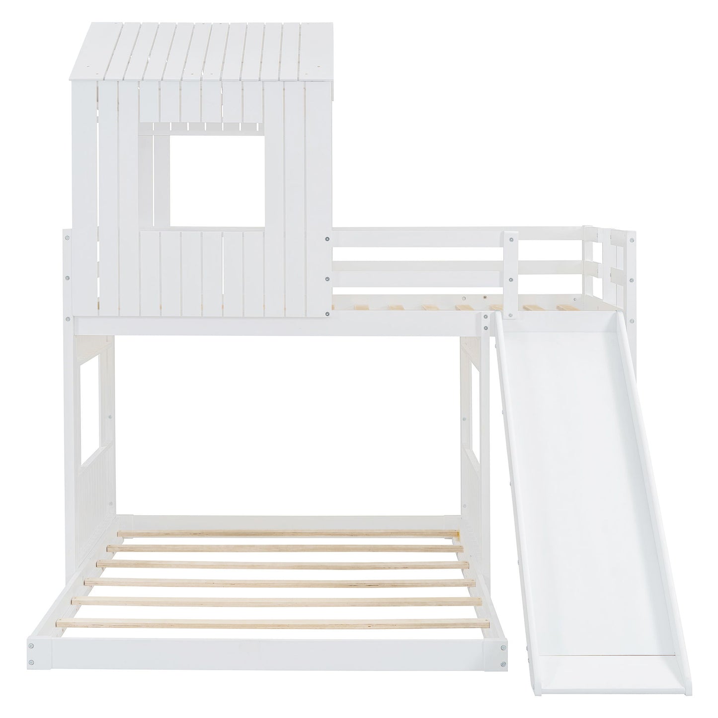 Loft Bunk Bed With Playhouse, Farmhouse, Ladder, Slide And Guardrails - The Sleep Loft - Online Mattress Showroom NYC