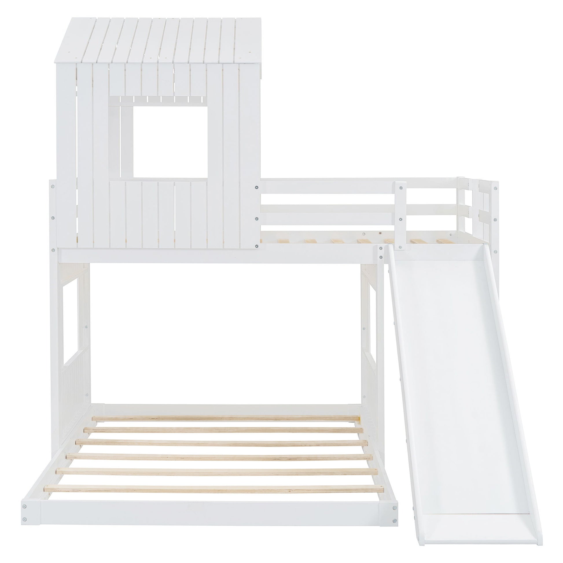 Loft Bunk Bed With Playhouse, Farmhouse, Ladder, Slide And Guardrails - The Sleep Loft - Online Mattress Showroom NYC
