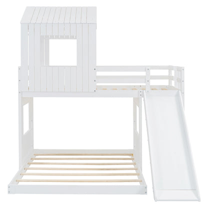 Loft Bunk Bed With Playhouse, Farmhouse, Ladder, Slide And Guardrails - The Sleep Loft - Online Mattress Showroom NYC