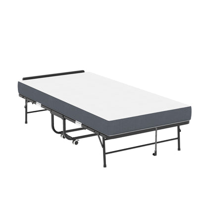 Twin Folding Bed With Adjustable Headboard, Memory Foam For Tall People, Heavy-Duty Portable On Wheels, Easy Assembly - Black - The Sleep Loft - Online Mattress Showroom NYC