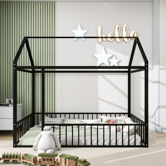 Metal Bed House Bed Frame With Fence - The Sleep Loft - Online Mattress Showroom NYC