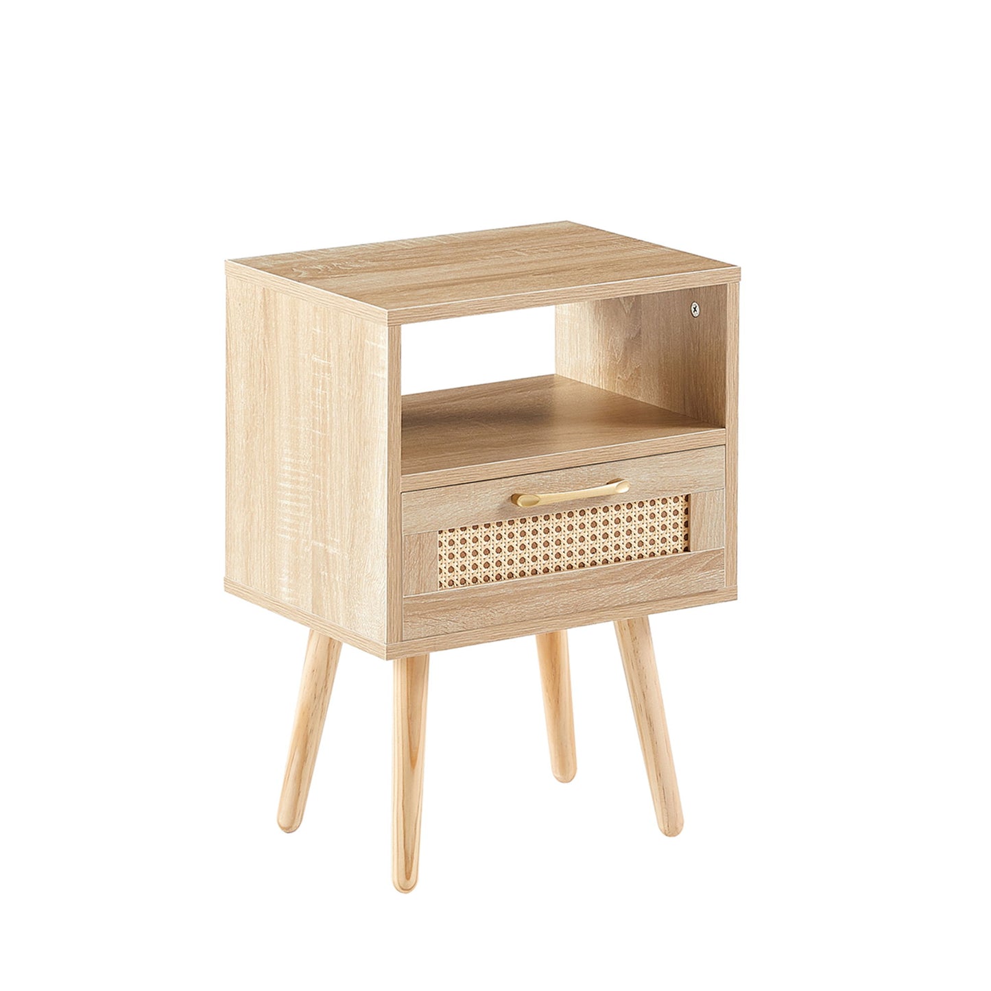 15.75" Rattan End Table With Drawer And Solid Wood Legs, Modern Nightstand, Side Table For Living Room, Bedroom - The Sleep Loft - Online Mattress Showroom NYC