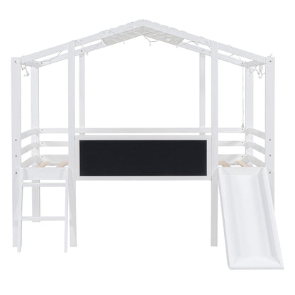 Loft House Bed With Ladder And Slide, With board And Light Strip On The Roof - The Sleep Loft - Online Mattress Showroom NYC