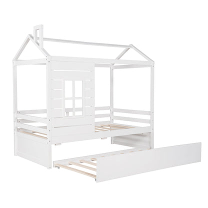 Twin Size Classic House Bed With Twin Size Trundle - White - The Sleep Loft - Online Mattress Showroom NYC