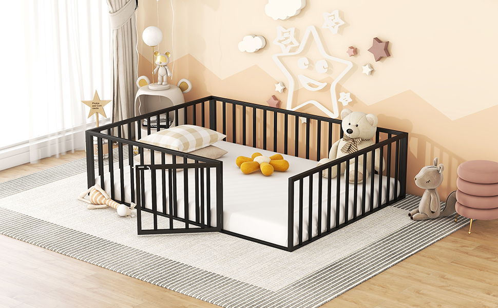 Metal Floor Bed Frame With Fence And Door - The Sleep Loft - Online Mattress Showroom NYC