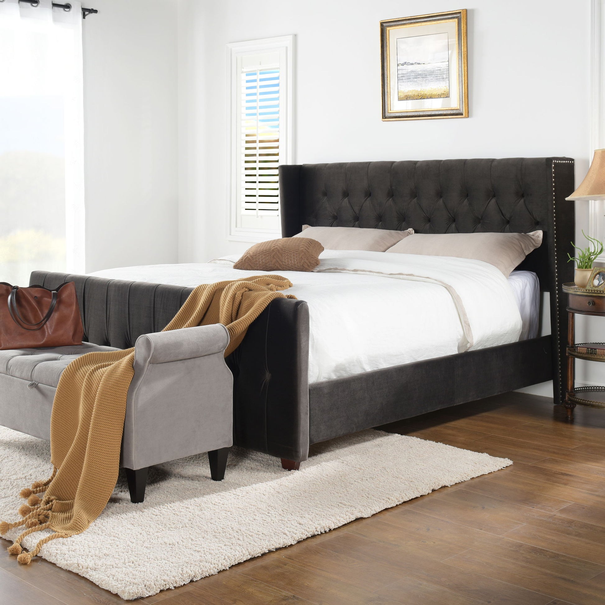 David - King Tufted Wingback Bed - Dark Charcoal Gray - The Sleep Loft - Online Mattress Showroom NYC