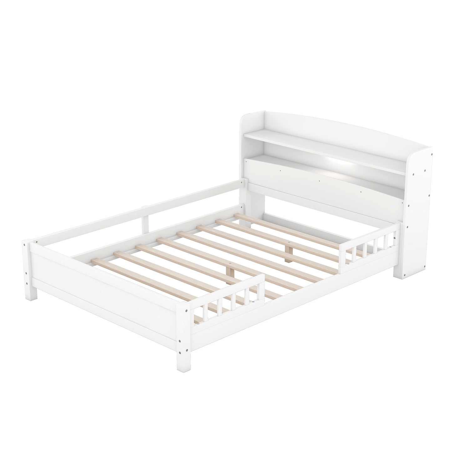 Wood Platform Bed With Built In LED Light, Storage Headboard And Guardrail - The Sleep Loft - Online Mattress Showroom NYC