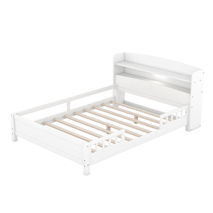 Wood Platform Bed With Built In LED Light, Storage Headboard And Guardrail - The Sleep Loft - Online Mattress Showroom NYC