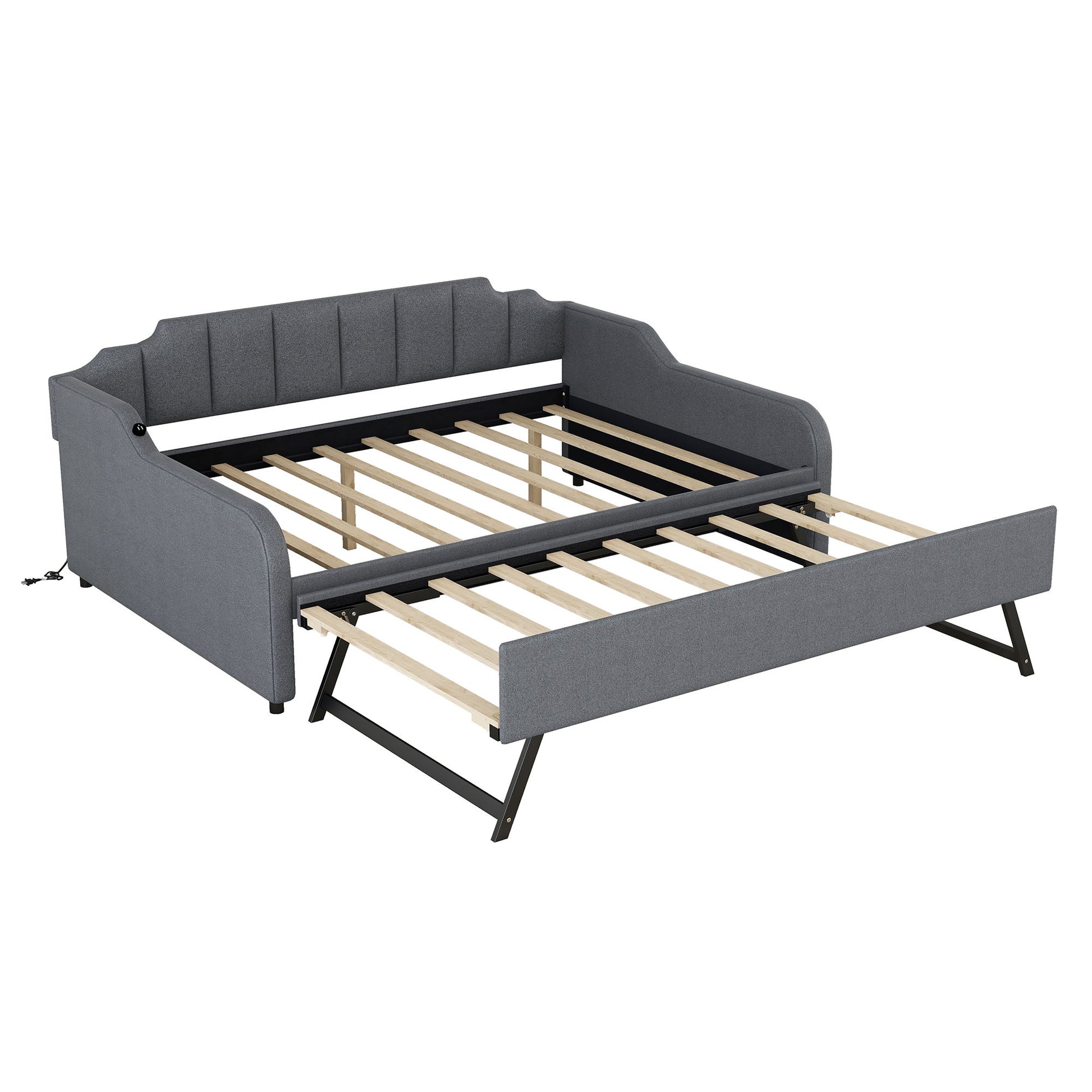 Full Size Upholstered Daybed With Trundle And USB Charging - Gray - The Sleep Loft - Online Mattress Showroom NYC