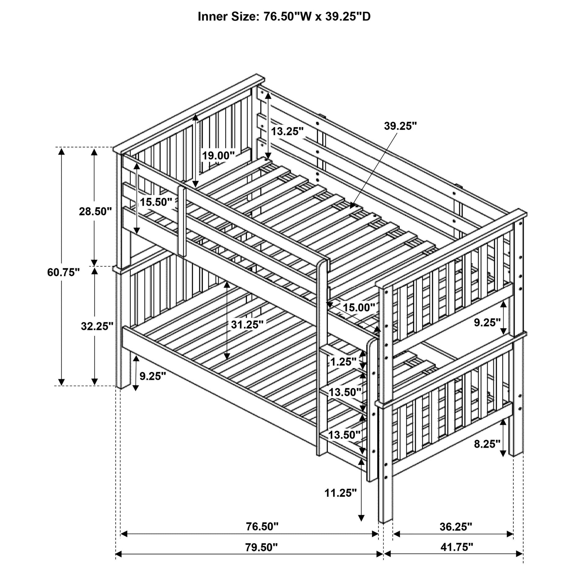 Slatted - Headboard Twin / Twin Bunk Bed With Built In Ladder Design - White - The Sleep Loft - Online Mattress Showroom NYC