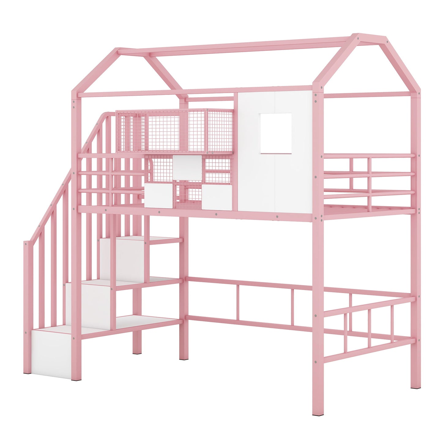 Metal Loft Bed With Roof Design And Storage Box With Guardrails And Integrated Ladder - The Sleep Loft - Online Mattress Showroom NYC