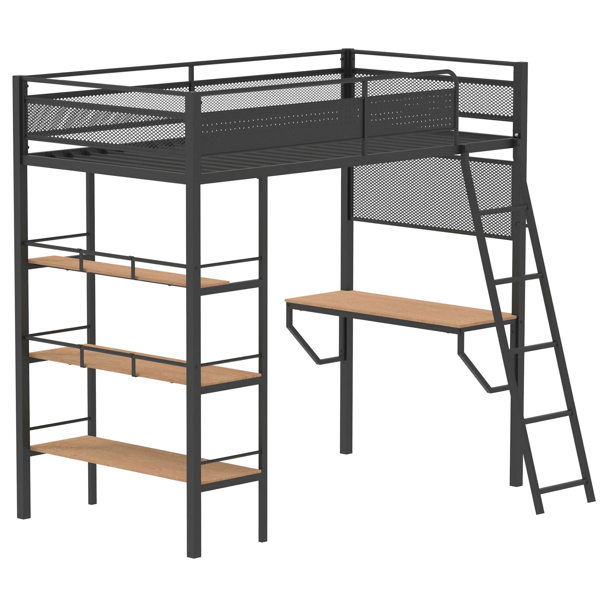 William - Twin Loft Bed 3 Shelf With Built In Desk - Matte Black - The Sleep Loft - Online Mattress Showroom NYC