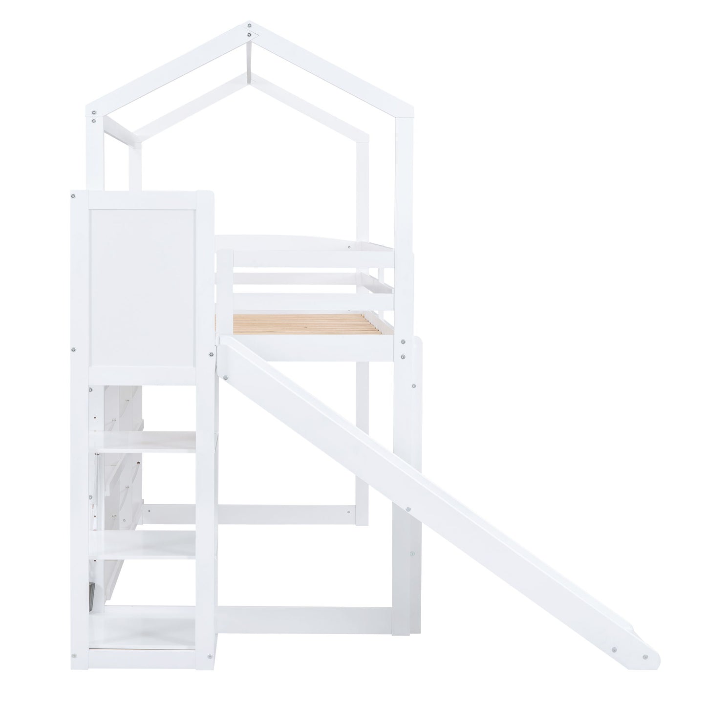 House Loft Bed With Slide, Storage Shelves And Light, Climbing Ramp - The Sleep Loft - Online Mattress Showroom NYC