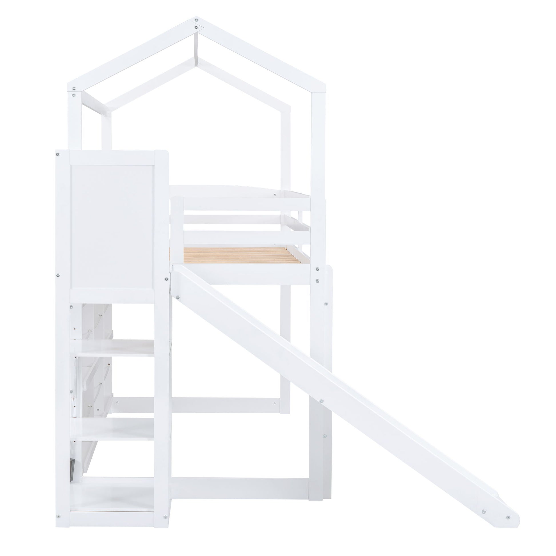 House Loft Bed With Slide, Storage Shelves And Light, Climbing Ramp - The Sleep Loft - Online Mattress Showroom NYC