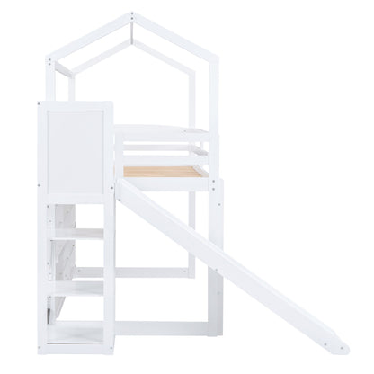 House Loft Bed With Slide, Storage Shelves And Light, Climbing Ramp - The Sleep Loft - Online Mattress Showroom NYC