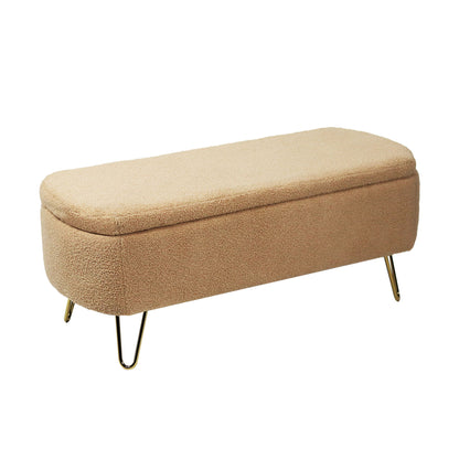 Storage Ottoman Bench For End Of Bed Legs, Modern Camel Faux Fur Entryway Bench Upholstered Padded With Storage For Living Room Bedroom - The Sleep Loft - Online Mattress Showroom NYC