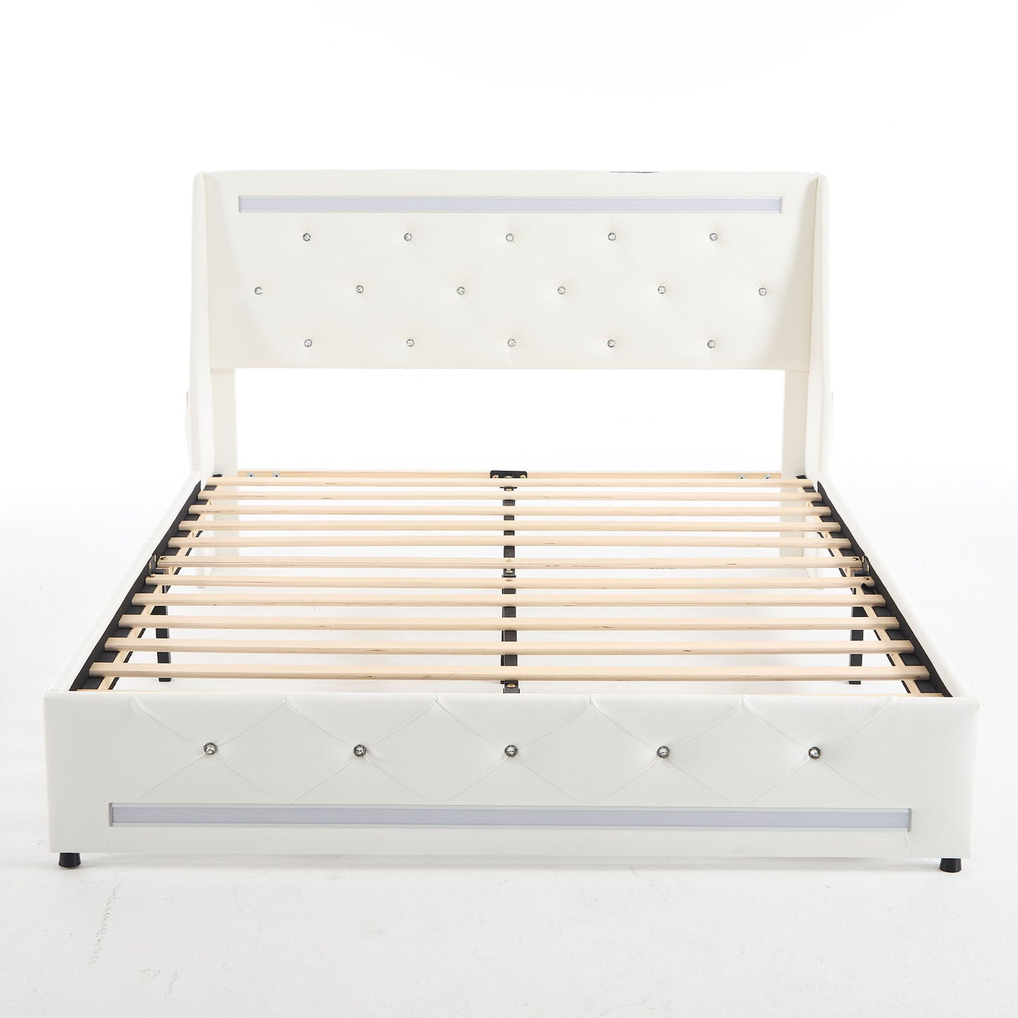 Wingback Upholstered Bed Frame With LED Lights, Charging Station - The Sleep Loft - Online Mattress Showroom NYC