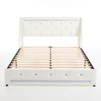 Wingback Upholstered Bed Frame With LED Lights, Charging Station - The Sleep Loft - Online Mattress Showroom NYC