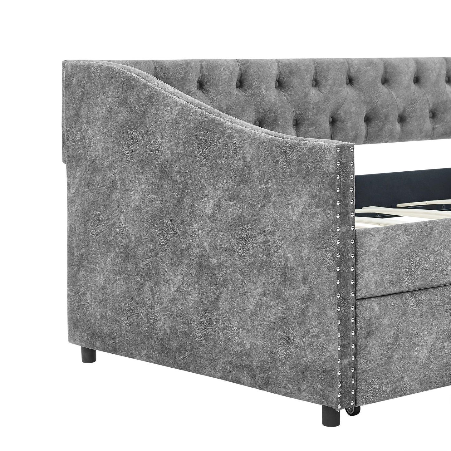 Upholstered Tufted Daybed With 2 Drawers, Waved Arms - The Sleep Loft - Online Mattress Showroom NYC
