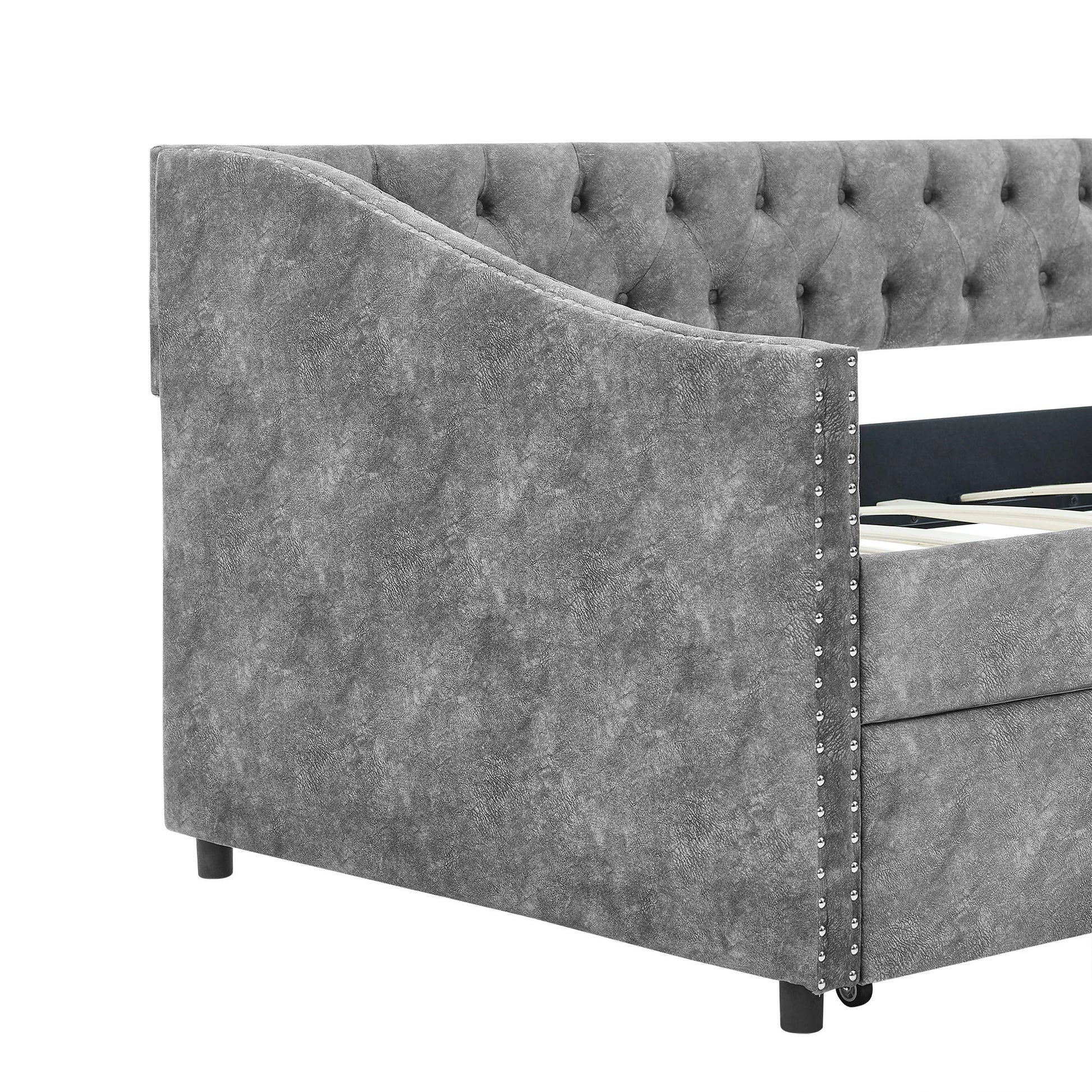 Upholstered Tufted Daybed With 2 Drawers, Waved Arms - The Sleep Loft - Online Mattress Showroom NYC