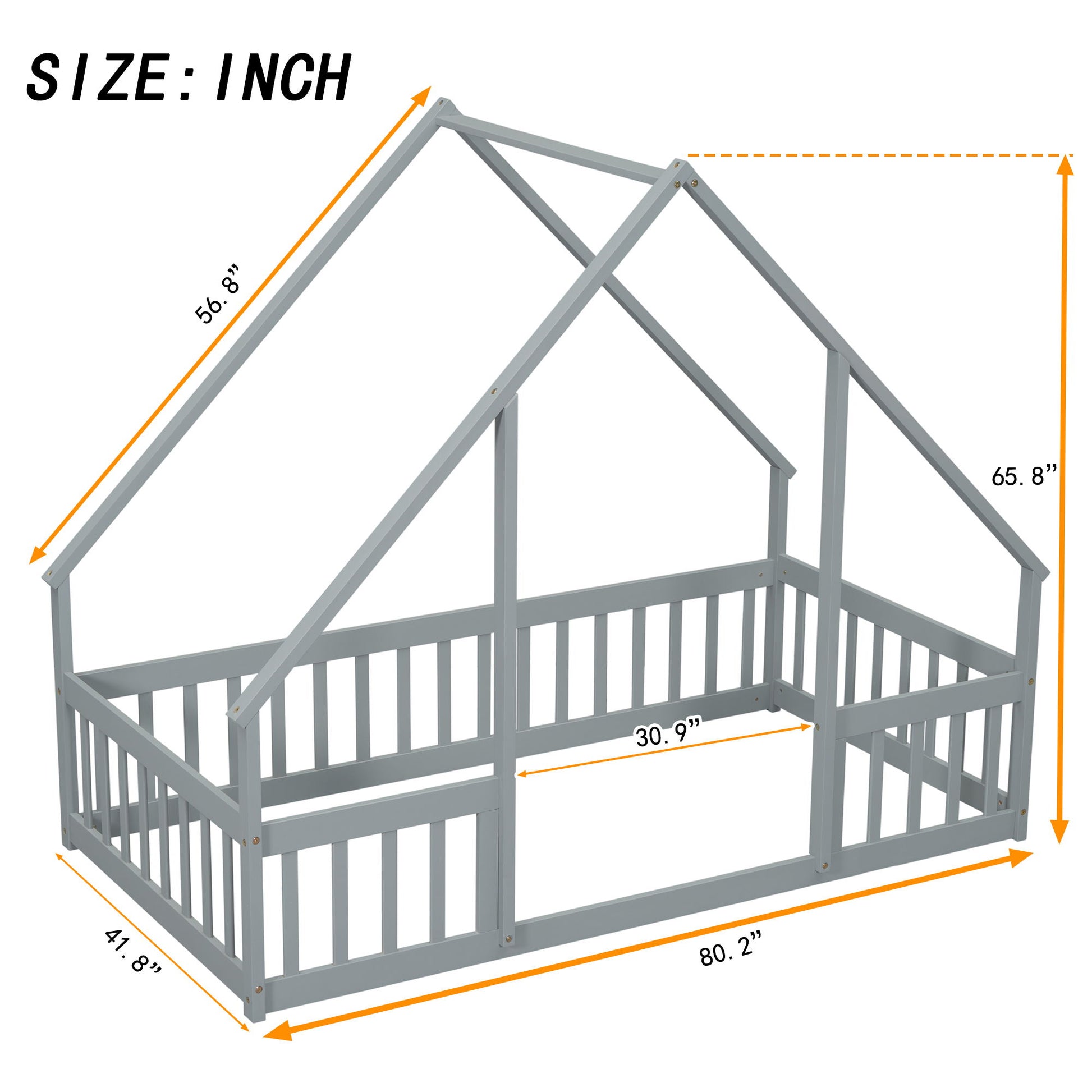 Wood House-Shaped Floor Bed With Fence, Guardrails - The Sleep Loft - Online Mattress Showroom NYC