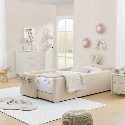 Cute Rabbit Ear Upholstered Platform Bed Frame With Safety Rail - The Sleep Loft - Online Mattress Showroom NYC
