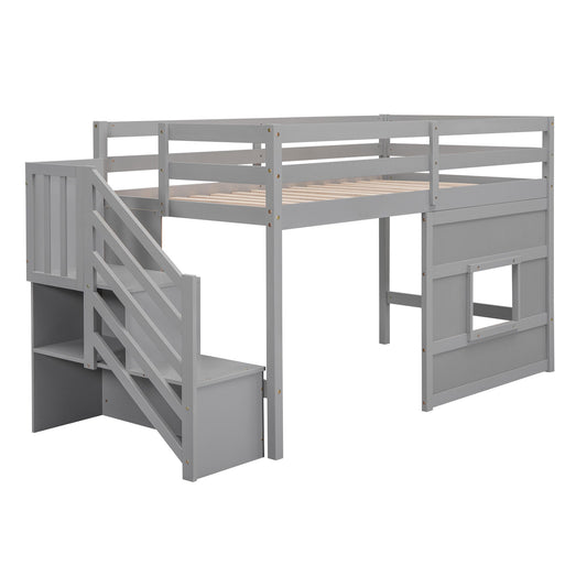 Loft Bed With Storage Staircase, Window & LED Light - The Sleep Loft - Online Mattress Showroom NYC