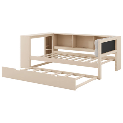 Upholstered Headboard Platform Bed With Storage Shelves, Trundle, Charging Station - The Sleep Loft - Online Mattress Showroom NYC