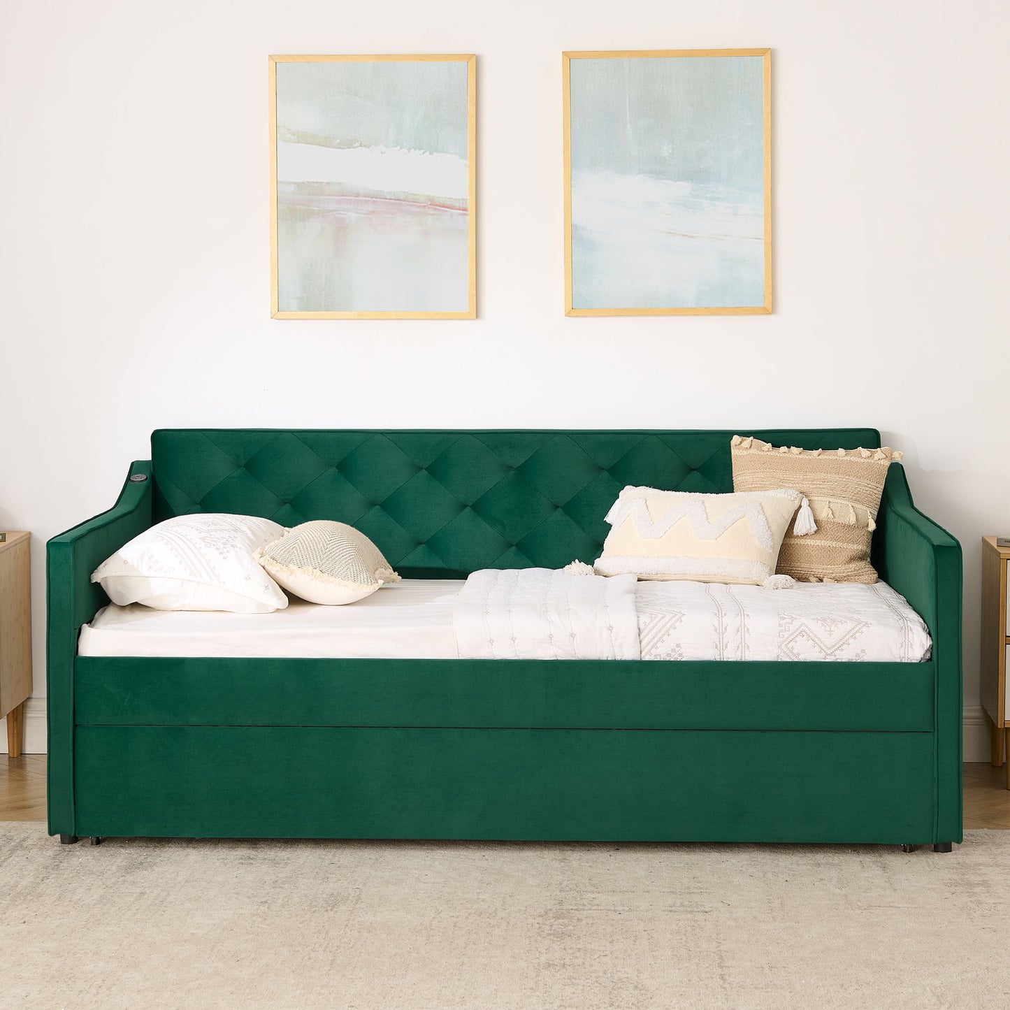 Daybed With Pop Up Trundle And USB Charging Armrest - The Sleep Loft - Online Mattress Showroom NYC